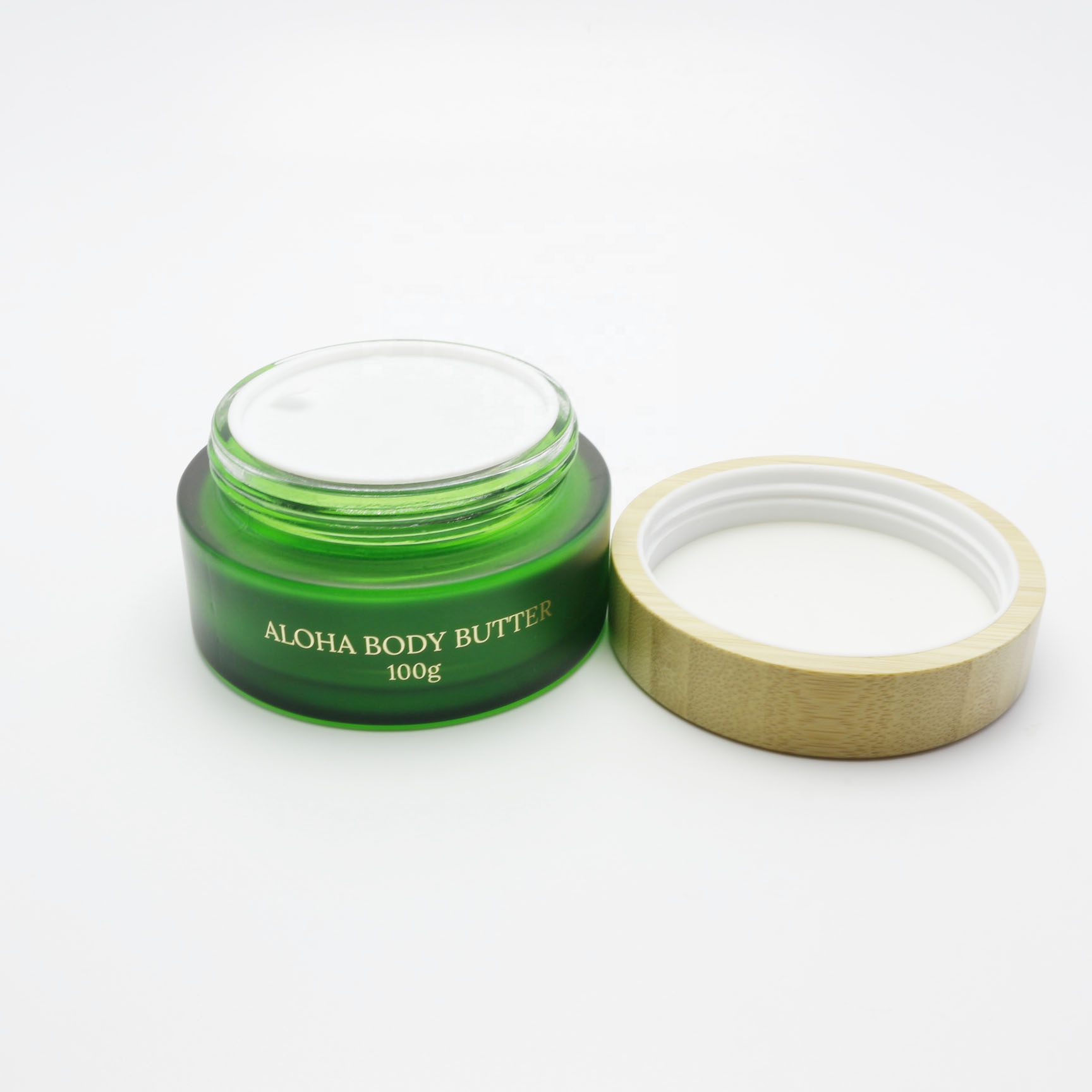 2 oz frosted green Glass Jar Bamboo Lid with nice and customized logo GJ-251K