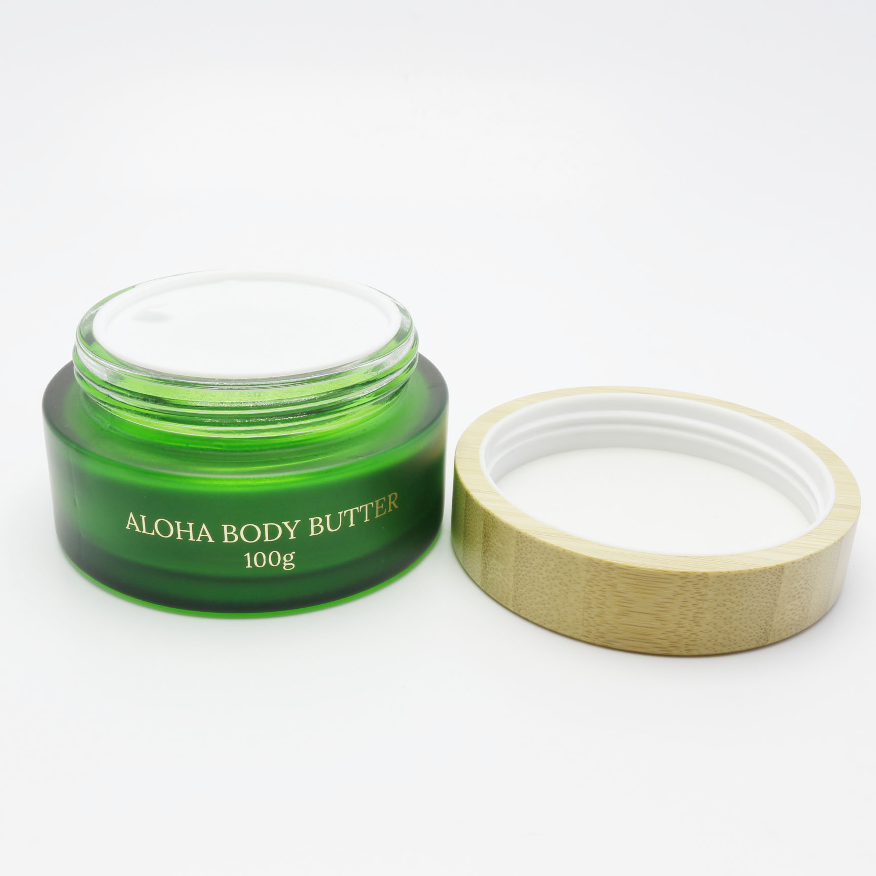2 oz frosted green Glass Jar Bamboo Lid with nice and customized logo GJ-251K