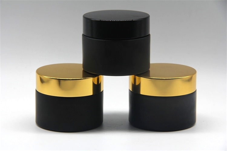 2 oz vintage matte black frosted amber glass cosmetic bottles jars with metal lids