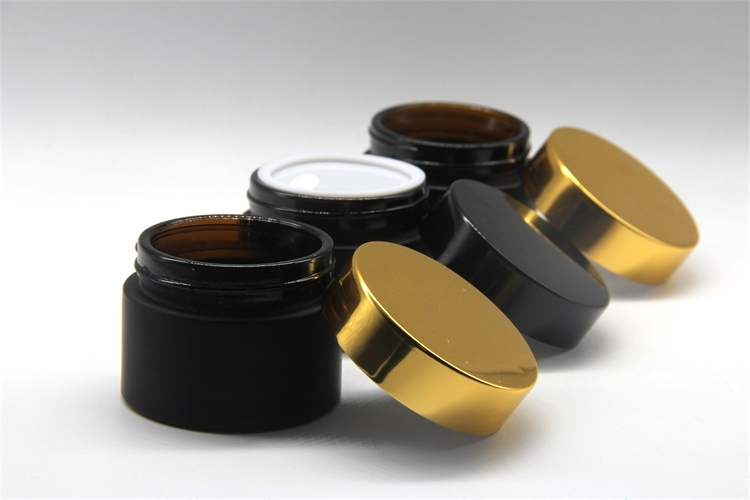 2 oz vintage matte black frosted amber glass cosmetic bottles jars with metal lids
