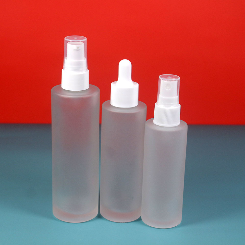 20 30 40 50 60 80 100ml frosted glass spray bottle with white plastic lid cosmetic skin cream lotion pump container packaging