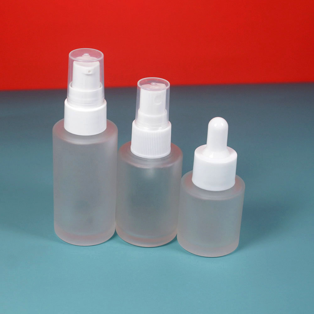 20 30 40 50 60 80 100ml frosted glass spray bottle with white plastic lid cosmetic skin cream lotion pump container packaging