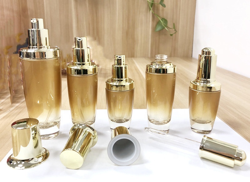 20/30/50/80/100/120ml bottle set dropper aluminium pump spray airless glass cosmetic bottle and jar