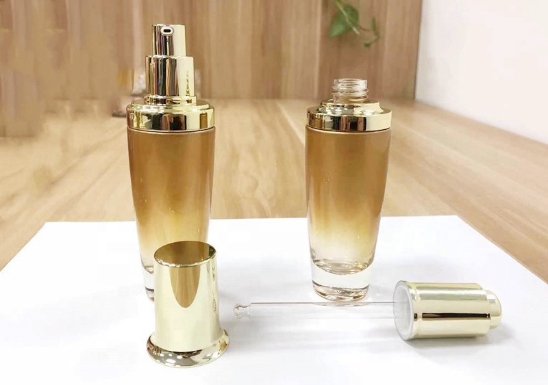 20/30/50/80/100/120ml bottle set dropper aluminium pump spray airless glass cosmetic bottle and jar