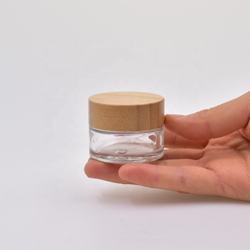 20 ml clear round personal skin care face cream cosmetic packing glass jar with screw bamboo lid