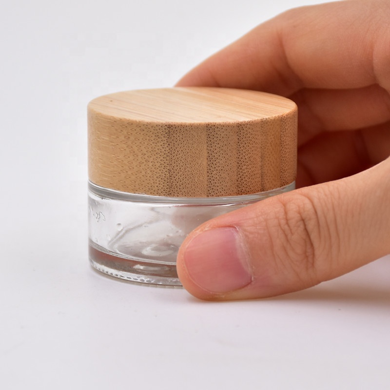 20 ml clear round personal skin care face cream cosmetic packing glass jar with screw bamboo lid