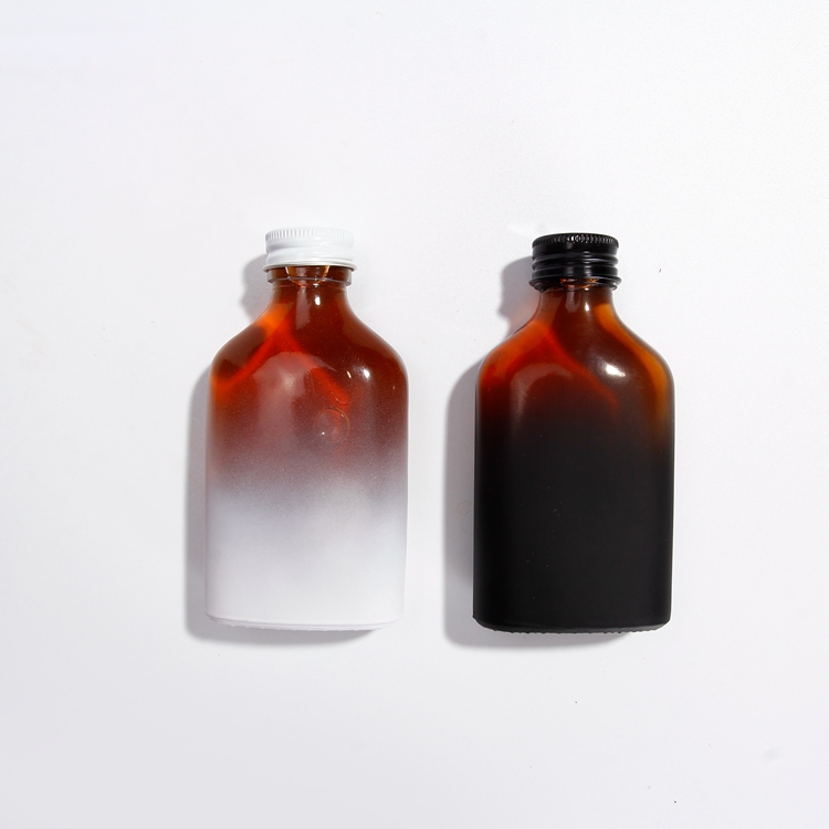 200 ML Flask Glass Bottle with Logo Printing and Metal Lid Flat Glass Bottle Cold Brew Coffee Hip