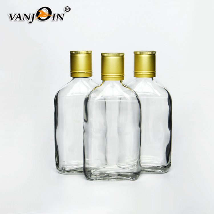 200 ML Flat Glass Bottle Cold Brew Coffee Hip Flask Glass Bottle with Logo Printing and Metal Lid
