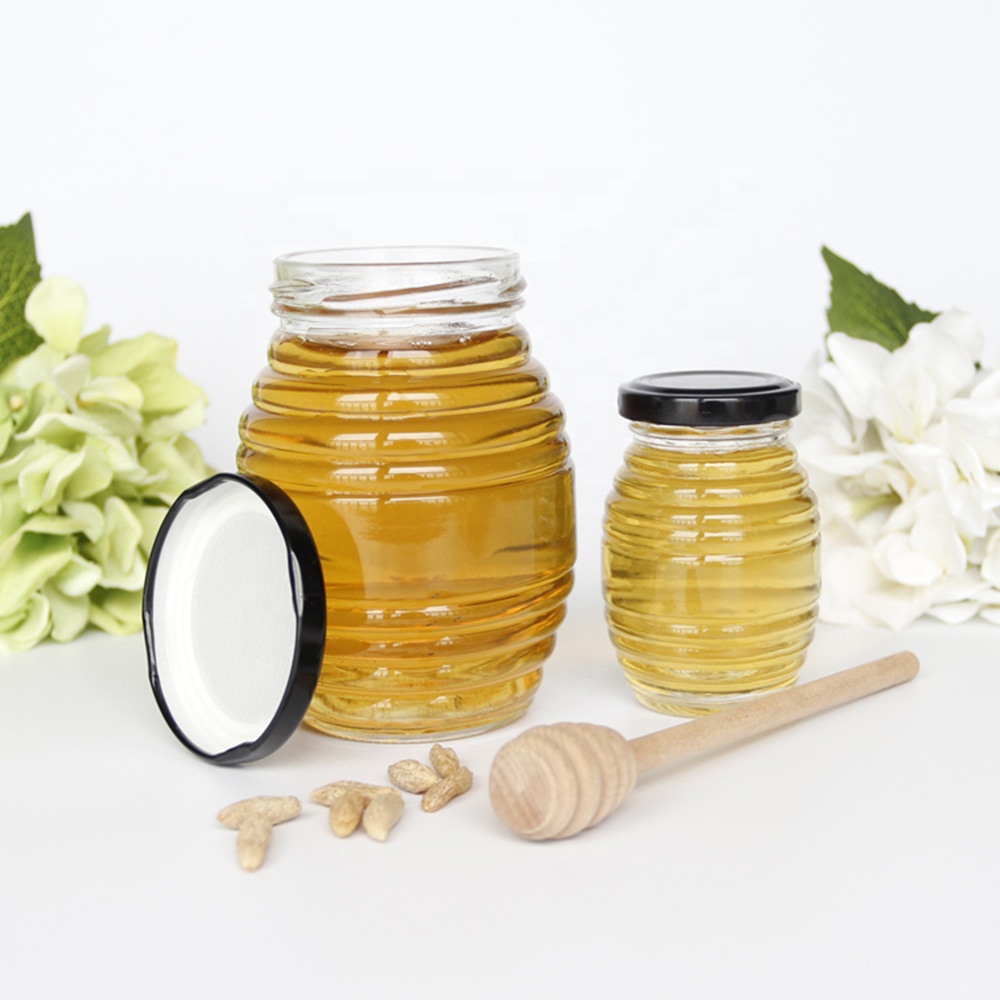 200 g 500 g 1000 g Round Glass Honey Jar with Metal Lid and suitable for Labels Storage jar