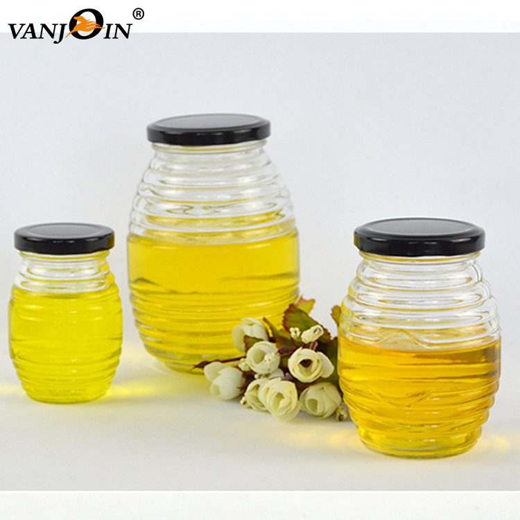 200 g 500 g 1000 g Round Glass Honey Jar with Metal Lid and suitable for Labels Storage jar