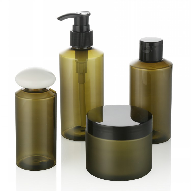 200 ml cosmetic packaging cream jar plastic PET green cosmetic jar with black cap for face cream