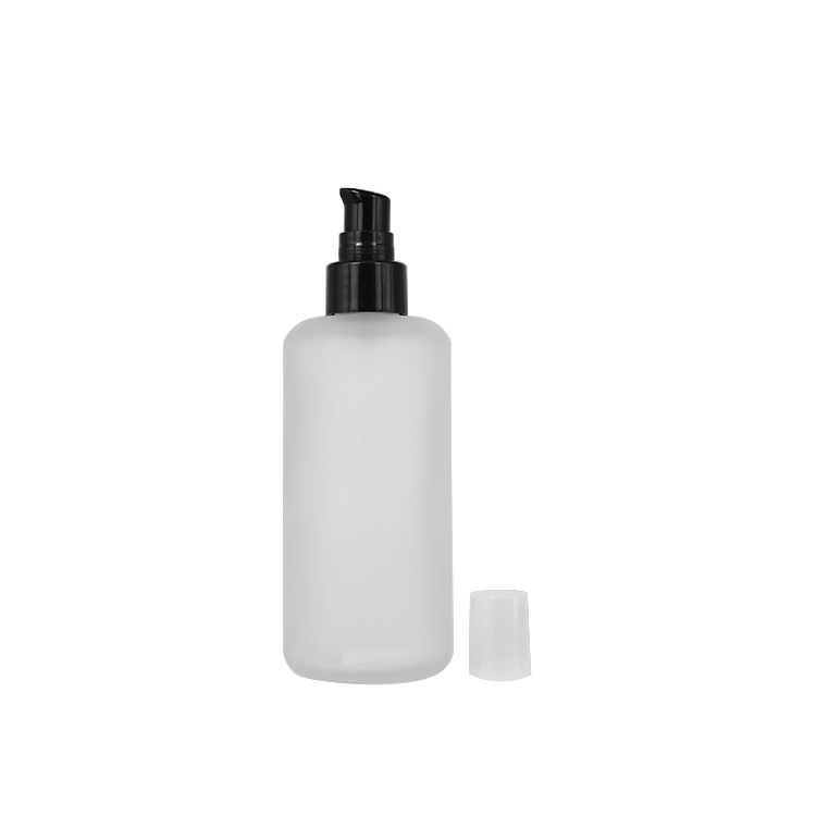 200 ml empty refillable glass body frosted lotion bottle with pump