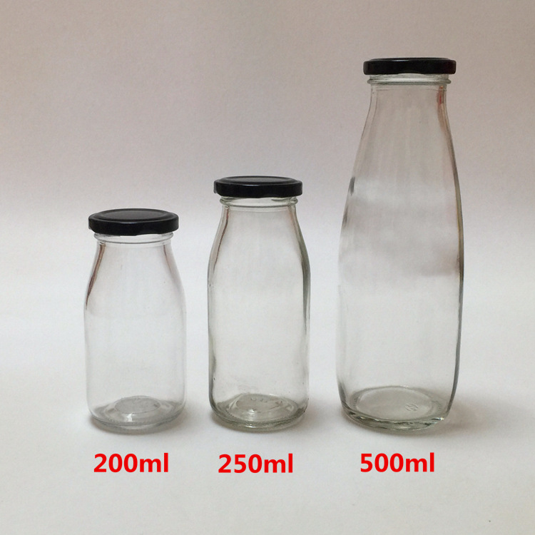 200ML 250ML 500ML 1000ML Milk Beverage bottle Glass Bottle With Tin Plate Lid