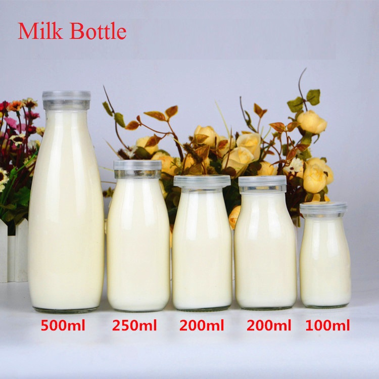 200ML 250ML 500ML 1000ML Milk Glass Bottle With PE Lid And Tin Cap