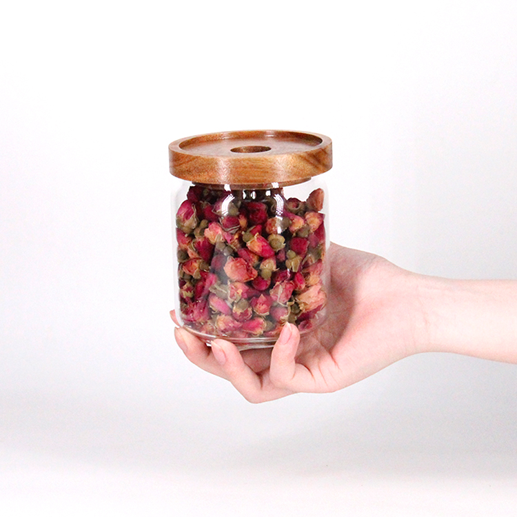 200Ml High Borosilicate Frosted Glass Jars With Cork Wooden Lid For Storage Glass Jar