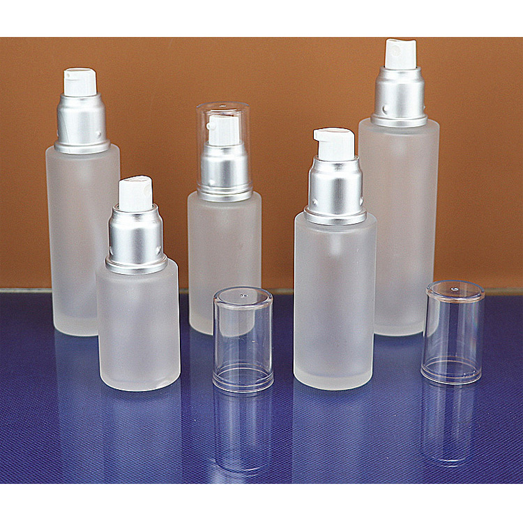 200Ml White Frosted Glass Bottle Plastic Cosmetic With Pump