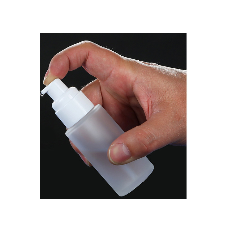 200Ml White Frosted Glass Bottle Plastic Cosmetic With Pump