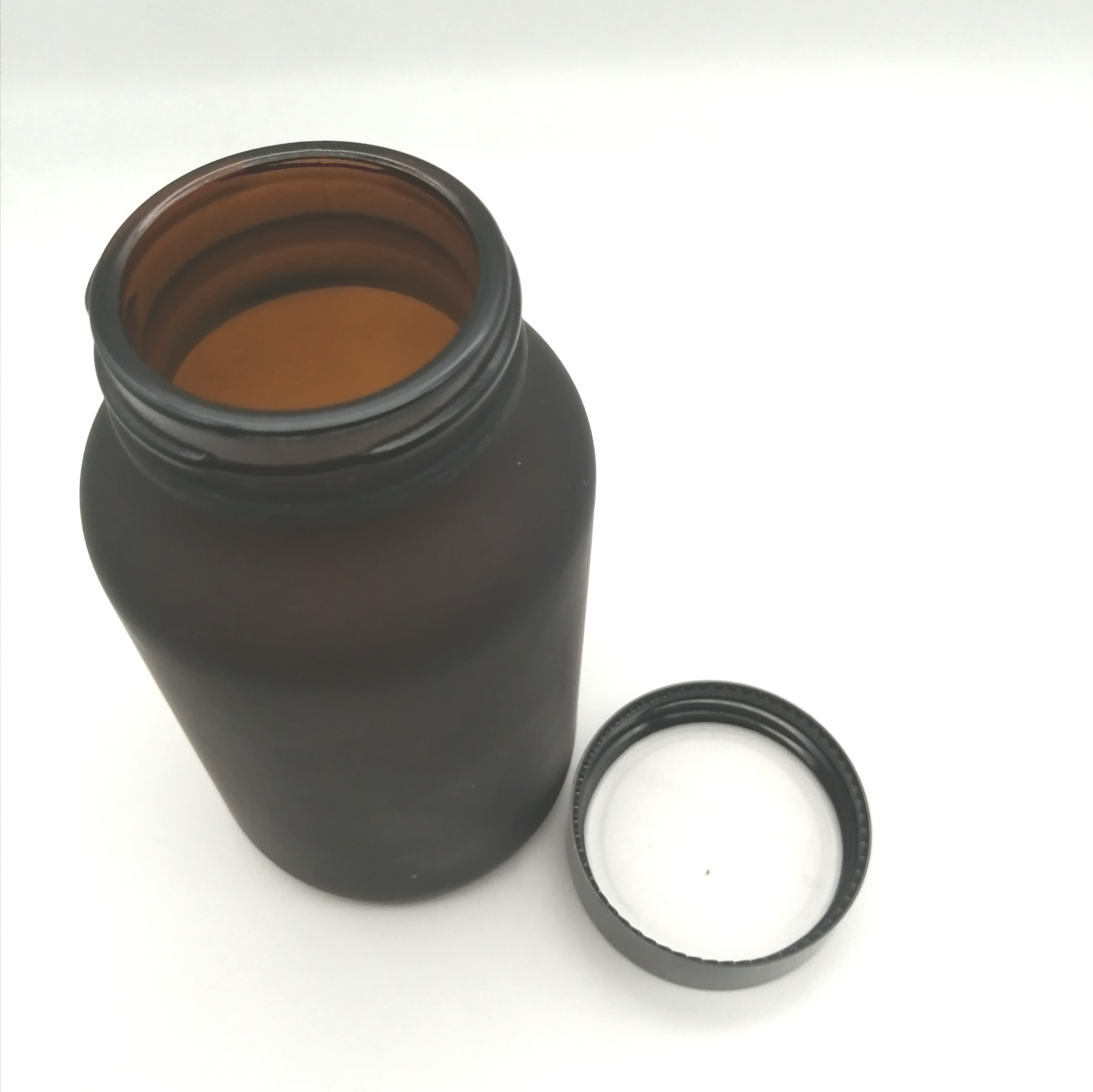 200cc Amber Frosted Wide Mouth Pharmaceutical Pill Glass Jar With Black Screw Cap