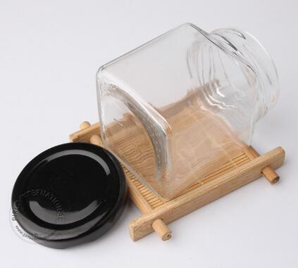 200g 200ml Square shaped glass jar with metal lid glass honey jar glass jar for food