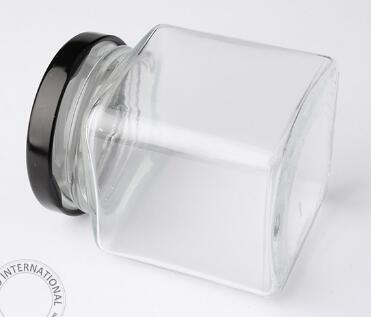 200g 200ml Square shaped glass jar with metal lid glass honey jar glass jar for food