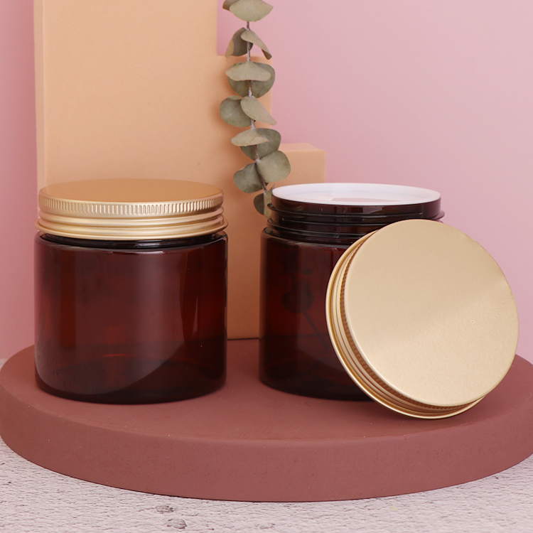 200g Amber plastic face cream food storage empty jars with colored lids