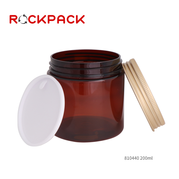 200g Amber plastic face cream food storage empty jars with colored lids