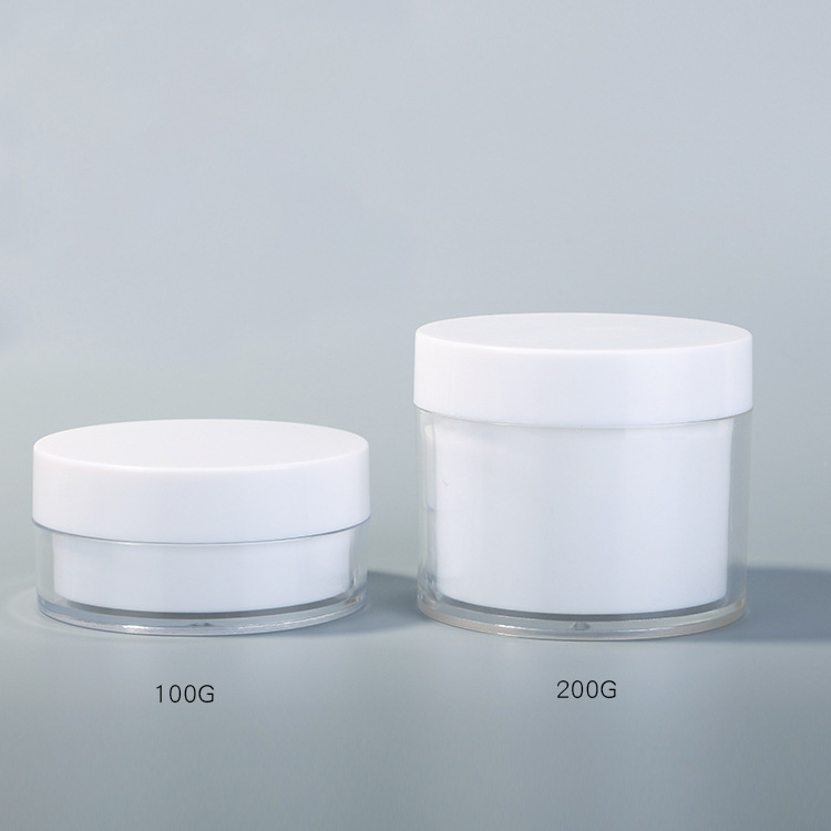 200g Empty PS Double Layer Plastic White Makeup Cosmetic Cream Jar Container