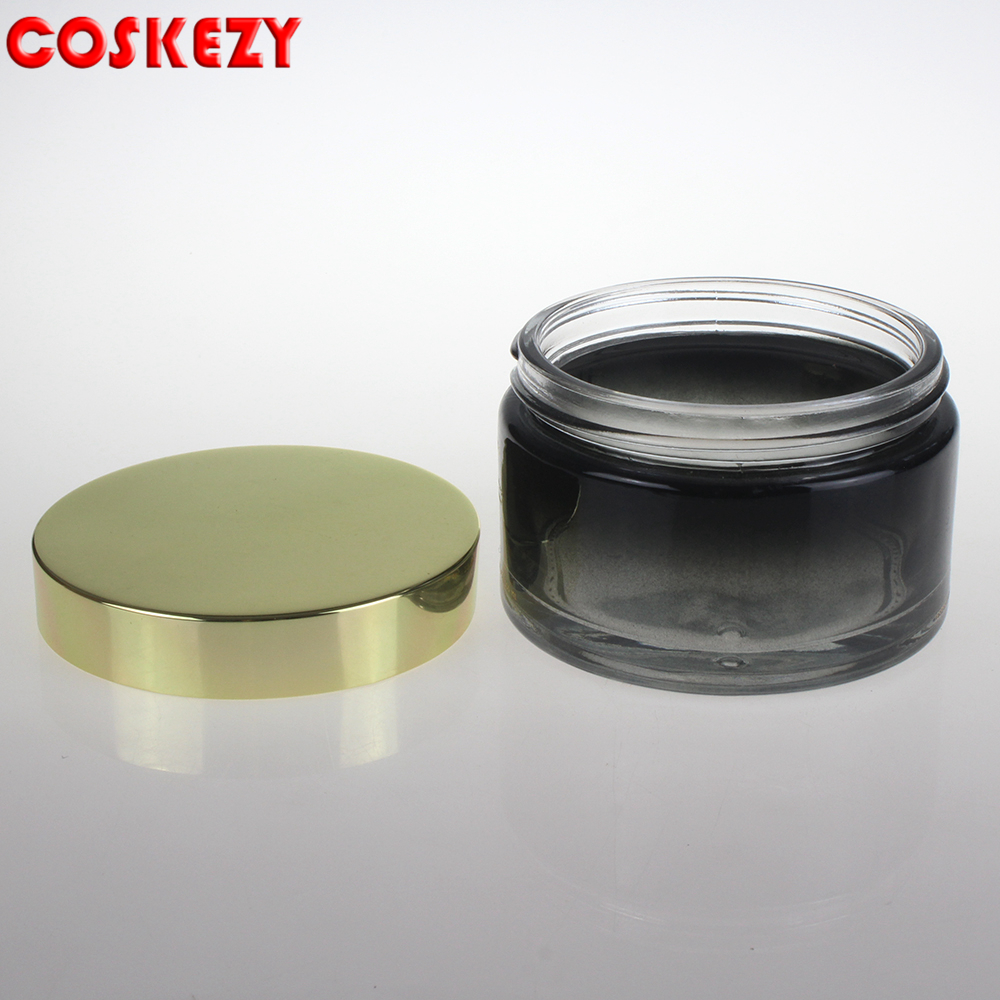 200g Wholesale Gradient Empty Gold Aluminum Lid Cosmetic Glass Packaging 200ml Skincare Container Black Glass Cosmetic Jar