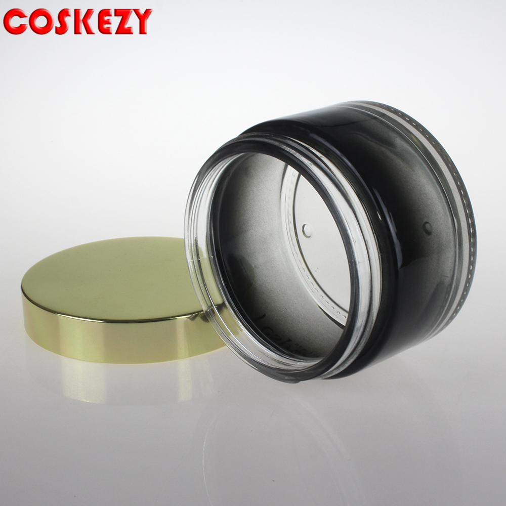 200g Wholesale Gradient Empty Gold Aluminum Lid Cosmetic Glass Packaging 200ml Skincare Container Black Glass Cosmetic Jar