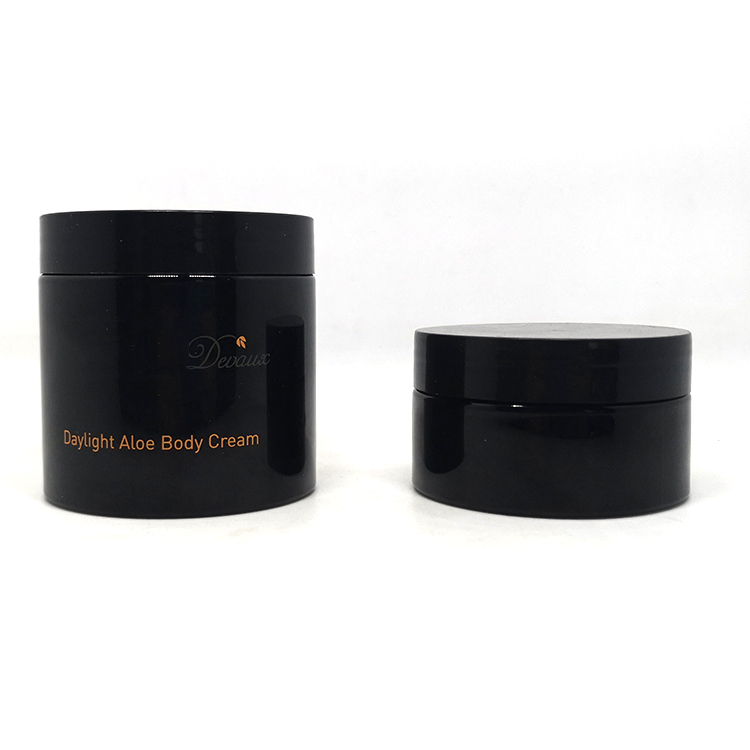 200g empty black cosmetic plastic pet cream jar with black lid in stock
