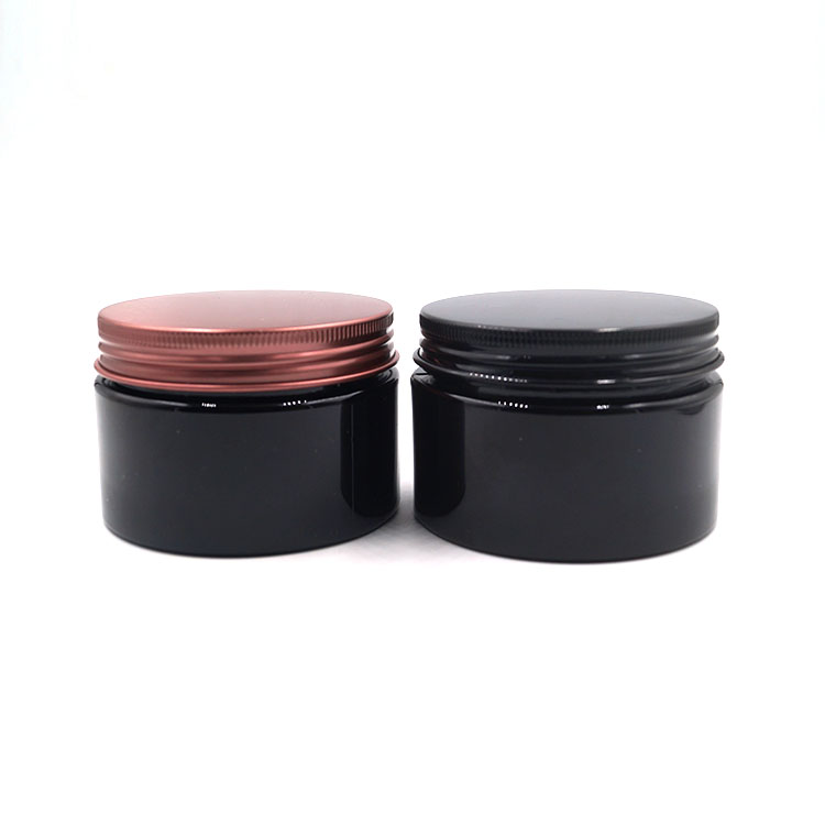 200g empty black cosmetic plastic pet cream jar with black lid in stock