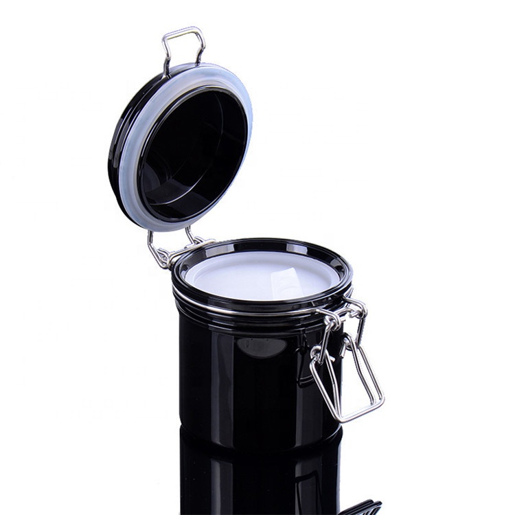 200g round black plastic PET sealed jar with metal lock for cosmetic container packaging