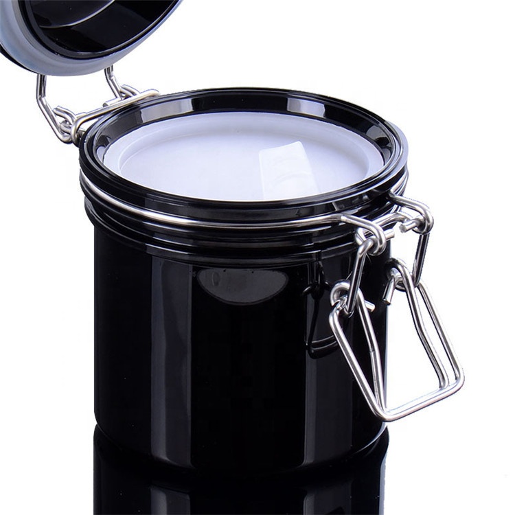 200g round black plastic PET sealed jar with metal lock for cosmetic container packaging