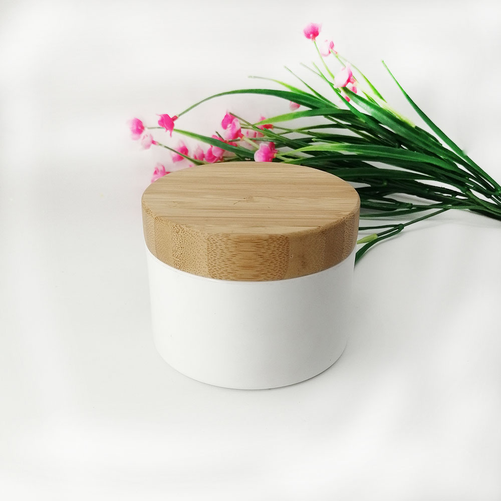 200g white PP plastic cosmetic packaging container cream cream empty jar with eco-friendly bamboo lid customizable label
