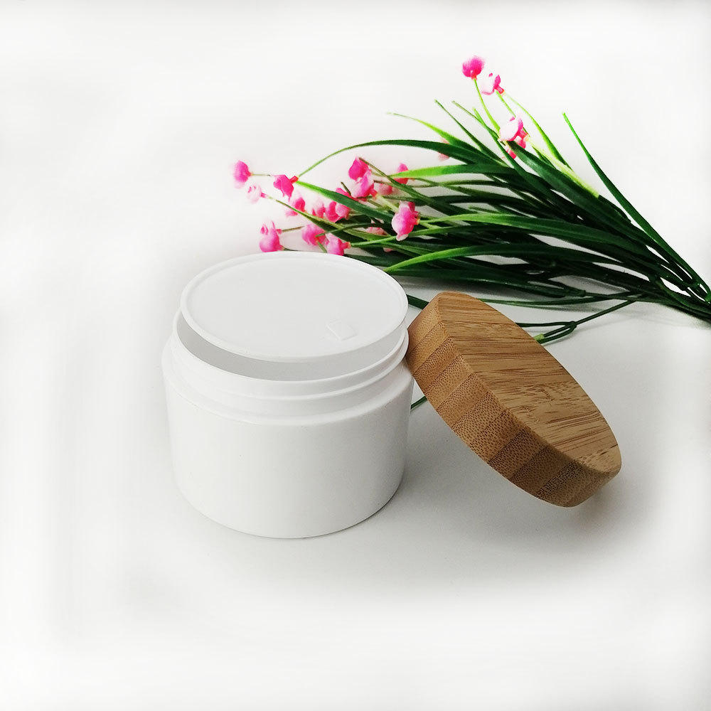 200g white PP plastic cosmetic packaging container cream cream empty jar with eco-friendly bamboo lid customizable label