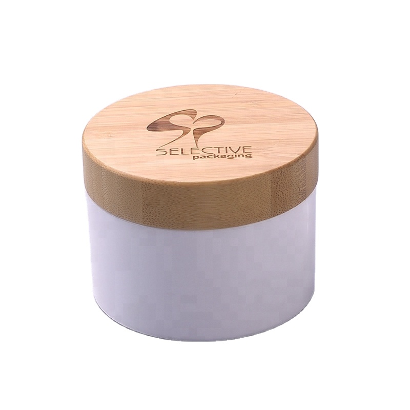200g white pp jar with bamboo lid cosmetic jar eco-friendly cosmetic packing