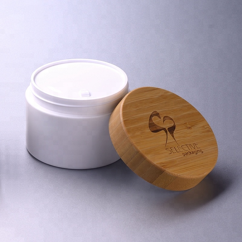 200g white pp jar with bamboo lid cosmetic jar eco-friendly cosmetic packing