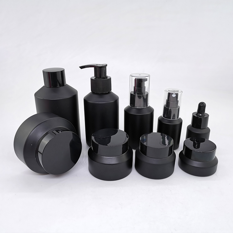 200ml 120ml 100ml 60ml 30ml 15ml serum packaging bottles 100g 50g 30g 15g cream jars matte frosted black glass cosmetic bottle