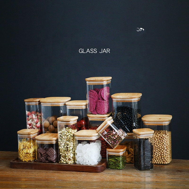 200ml-2000ml High borosilicate glass sealed storage jar Square empty jars