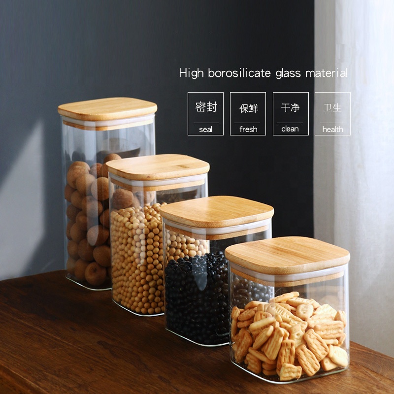 200ml-2000ml High borosilicate glass sealed storage jar Square empty jars