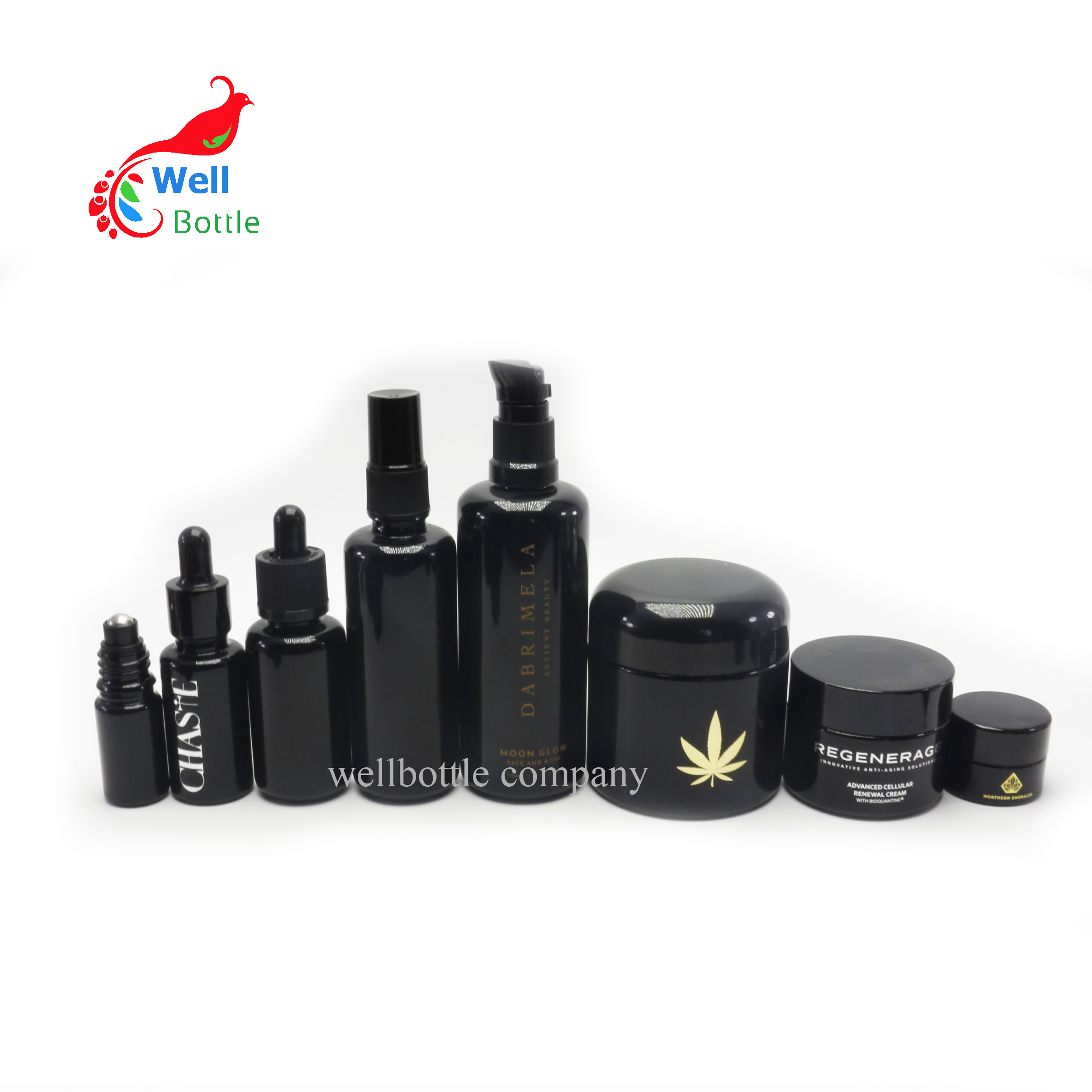 200ml 200g Wide mouth violet container cosmetic shiny black glass jars uv proof with packaging DV311E