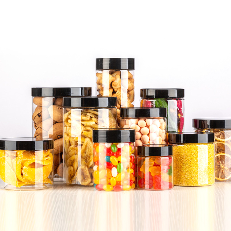 200ml 250ml 300ml 400ml 500ml Food grade clear plastic PET peanut butter jar with lids in stock