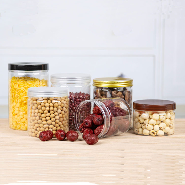 200ml 250ml 300ml 400ml 500ml Food grade clear plastic PET peanut butter jar with lids in stock