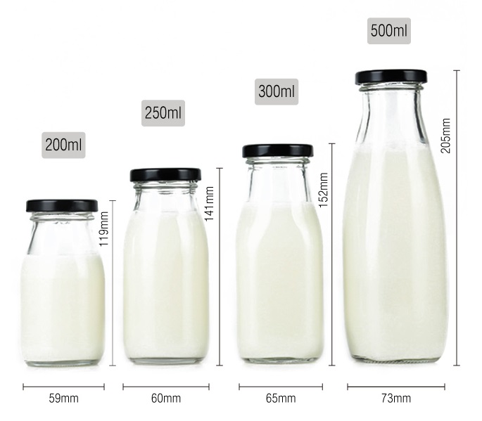 200ml 250ml 300ml 500ml clear glass milk bottle with twist off cap