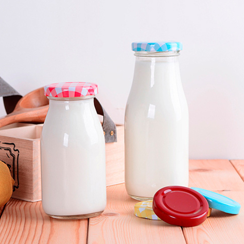 200ml 250ml 500ml 1000ml High-Quality Milk Bottle with Metal Lid / Empty Milk Glass Bottle