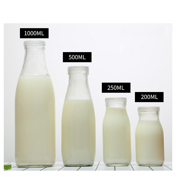 200ml 250ml 500ml 1000ml clear milk glass bottle with metal/plastic cap