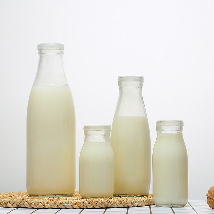 200ml 250ml 500ml 1000ml clear milk glass bottle with metal/plastic cap