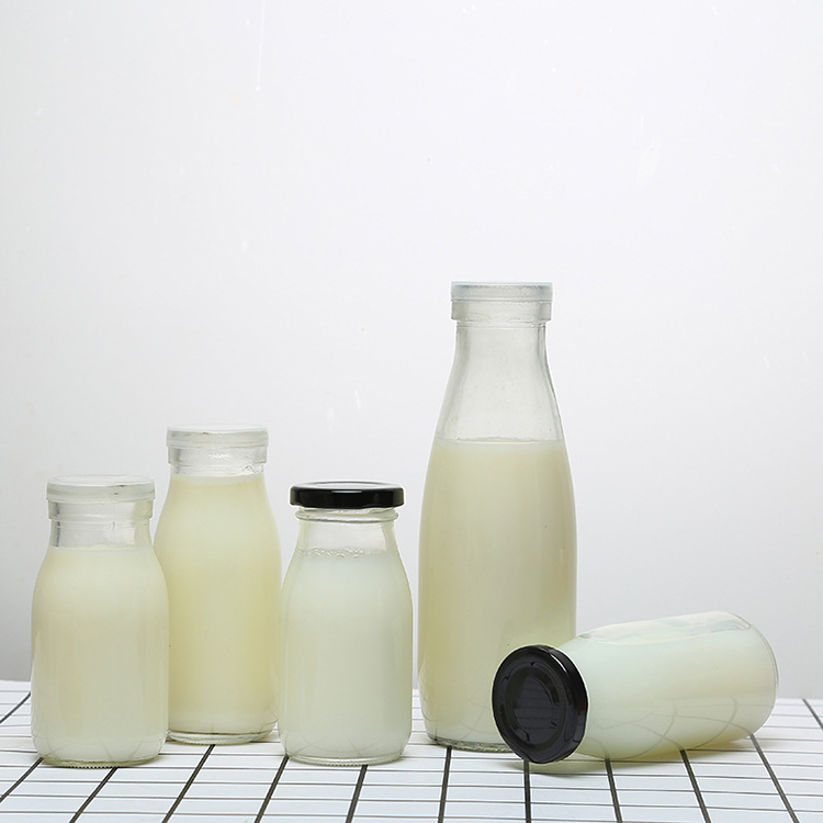 200ml 250ml 500ml 1000ml clear milk glass bottle with metal/plastic cap