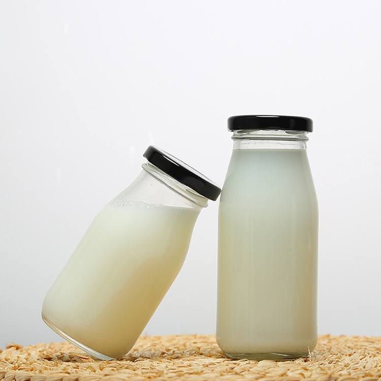 200ml 250ml 500ml 1000ml clear milk glass bottle with metal/plastic cap