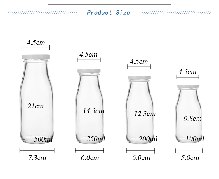 200ml 250ml 500ml Glass milk bottle with caps